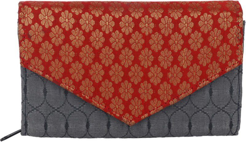 Party Red, Grey Clutch - Regular Size