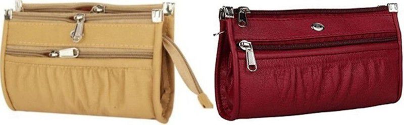 Casual, Formal, Party, Sports Maroon, Beige Clutch - Regular Size  (Pack of: 2)