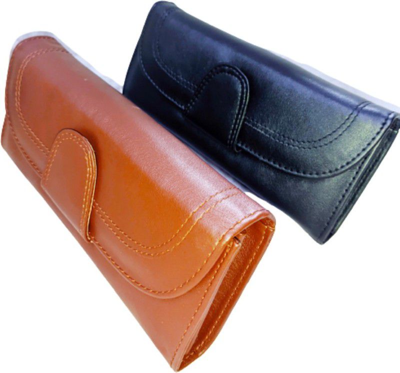 Casual Black, Brown Clutch - Regular Size  (Pack of: 2)