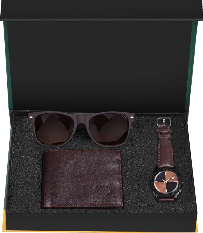 LORENZ Watch, Sunglass & Wallet Combo  (Black, Brown)