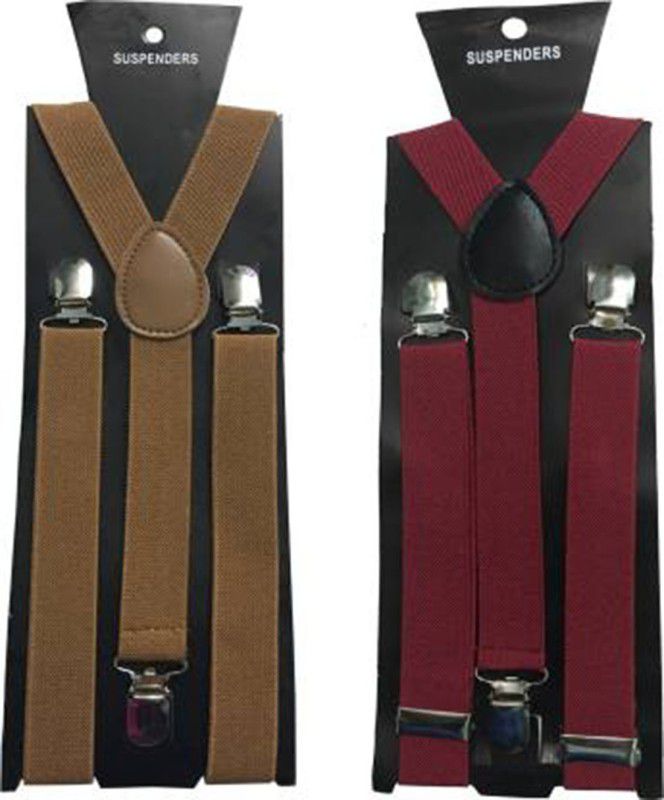 RR Design Y- Back Suspenders for Men  (Brown, Red)