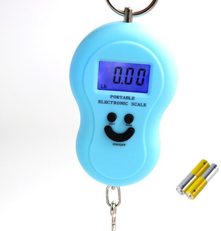 Qozent 50KG PORTABLE HANGING LUGGAGE WEIGHT MACHINE DIGITAL FOR WEIGHING HOUSEHOLD ITEMS like luggage, old news paper Weighing Scale (Sky Blue)Smiely - with Batteries Weighing Scale  (Sky Blue)