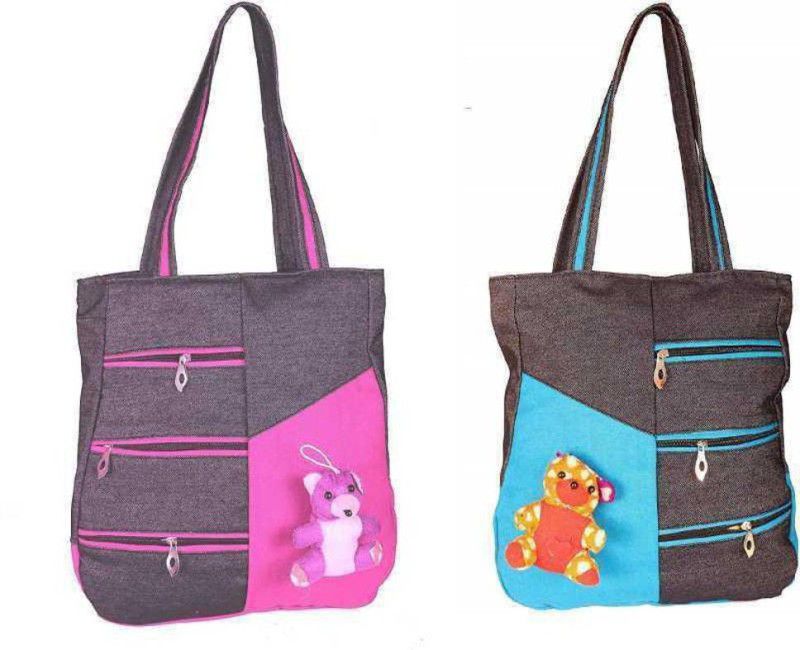 Women Blue, Pink Handbag - Extra Spacious  (Pack of: 2)