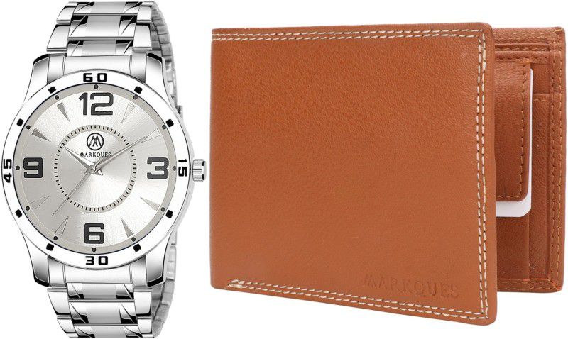 MarkQues Watch & Wallet Combo  (Tan, Silver)