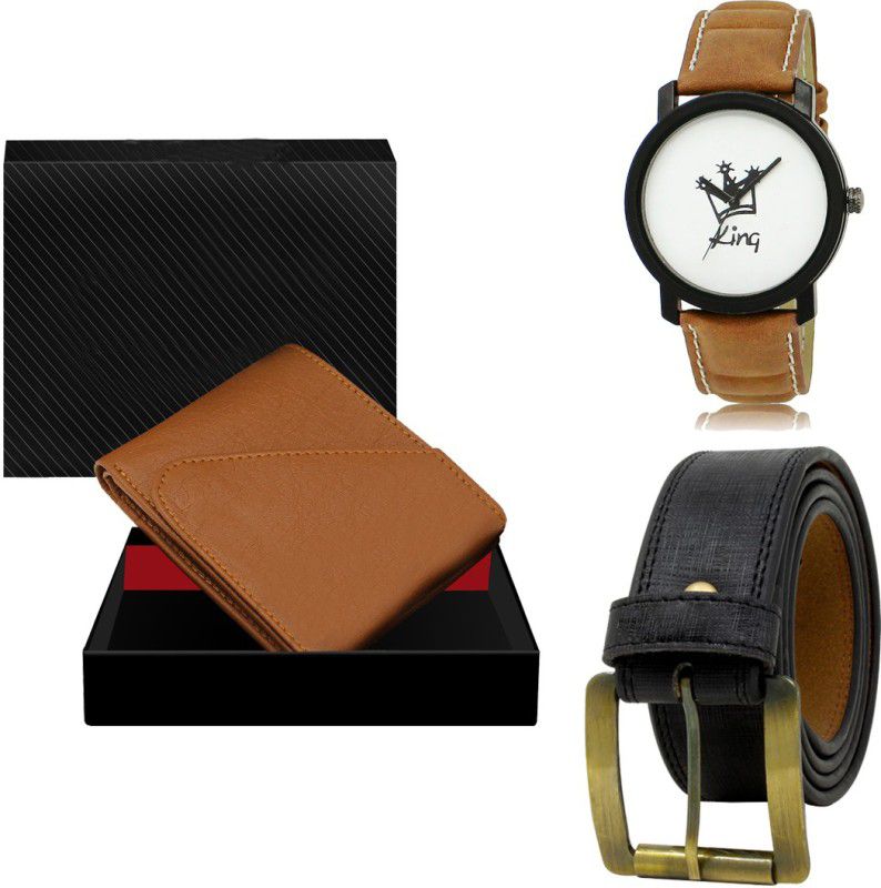 SWIFFIN Belt, Wallet & Watch Combo  (Tan, Black, Brown)