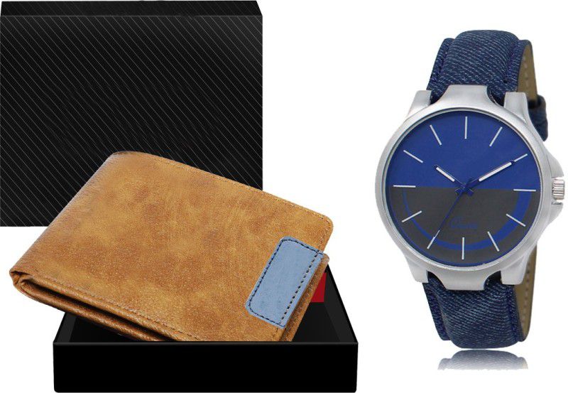 REMIXON Watch & Wallet Combo  (Beige, Blue)