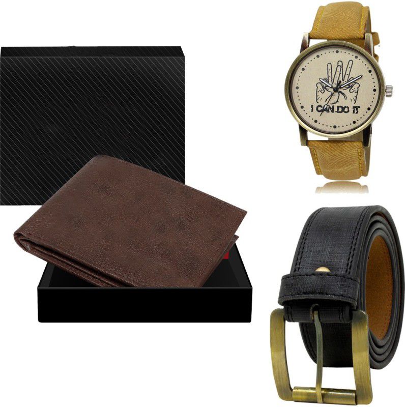 REMIXON Belt, Wallet & Watch Combo  (Brown, Black, Beige)