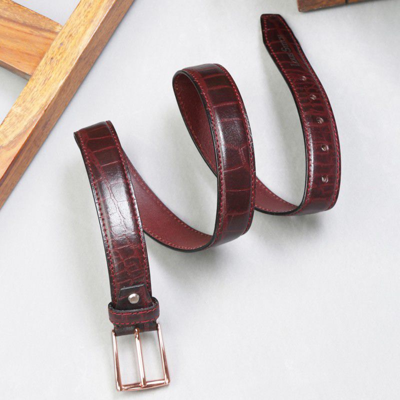Men Casual Maroon Genuine Leather Reversible Belt