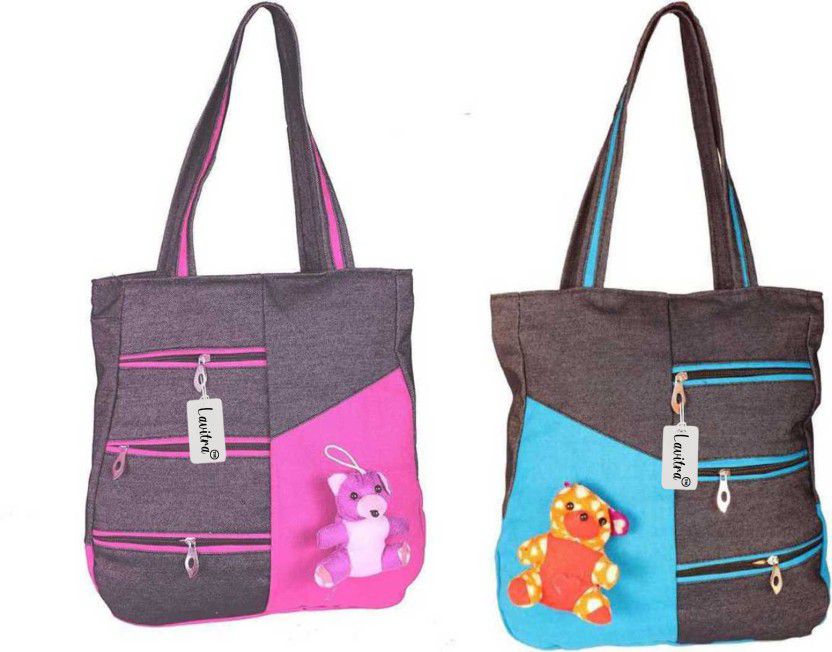 Women Pink, Blue Handbag  (Pack of: 2)