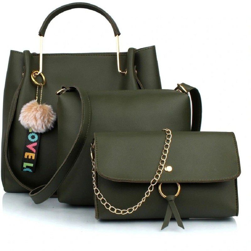 Women Green Handbag - Extra Spacious  (Pack of: 3)