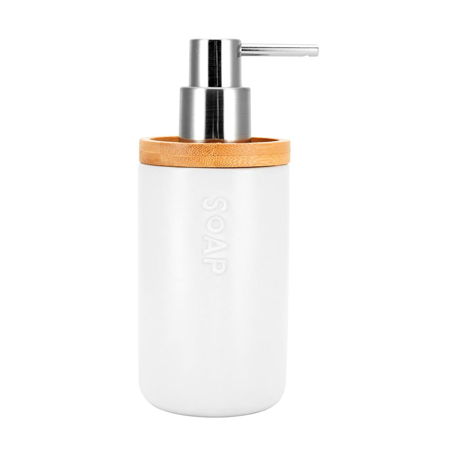 Bamboo and White Soap Dispenser