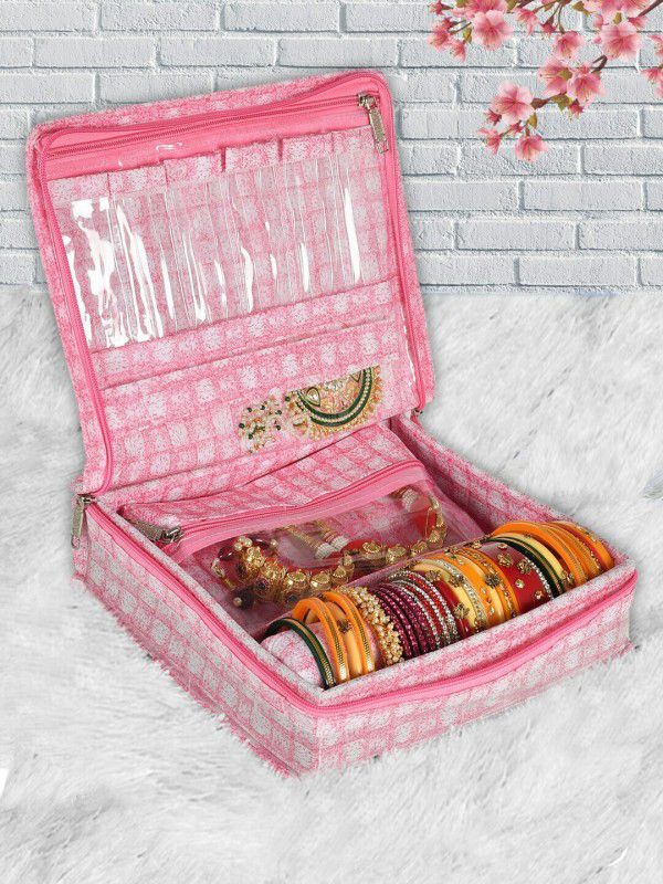 VYORA Jewellery Vanity Box Organizer with 4 Transparent Pouch & 1 Bangle/Watch Rod Makeup, Jewellery, Cosmetic, Storage Vanity Box  (Pink)