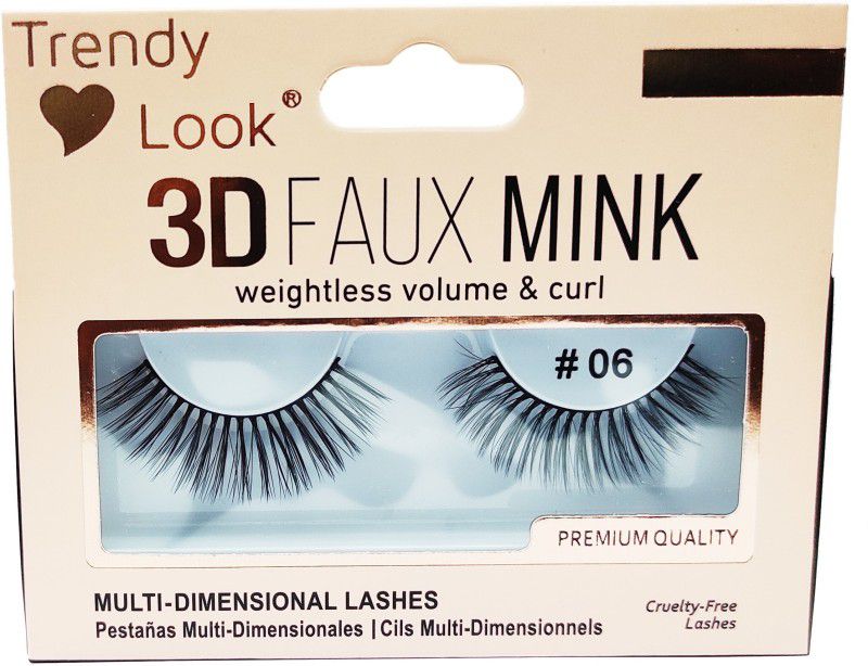 Trendy Look 3D Faux Mink Weightless & Curl False Eye Lashes - No 06  (Pack of 1)