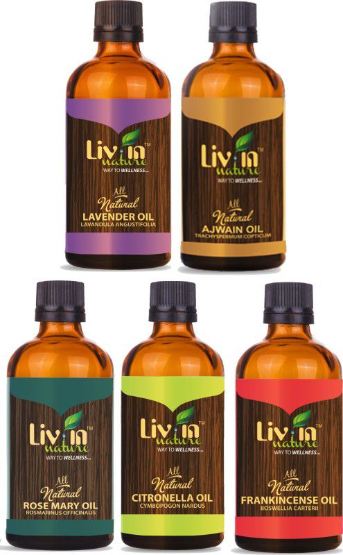 LIV IN NATURE Set of 5 Essentials Oils - Citronella, Rosemary, Lavender, Frankincense, Ajwain (30ml each)  (150 ml)