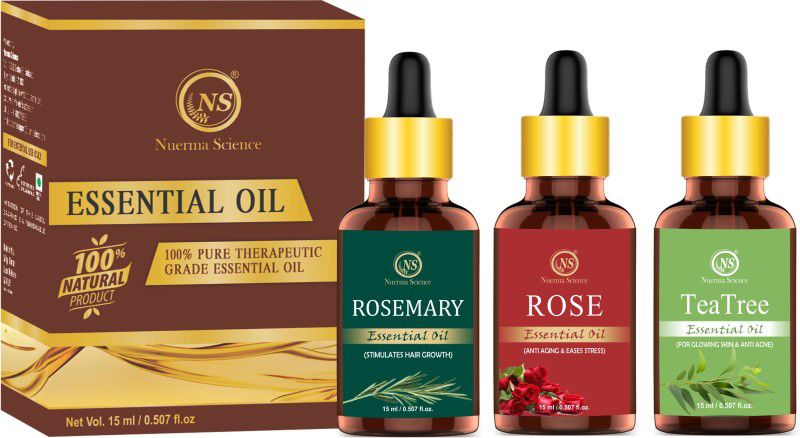 Nuerma Science Rosemary Oil, Rose Oil, Tea Tree Oil (Pack of 3)  (45 ml)