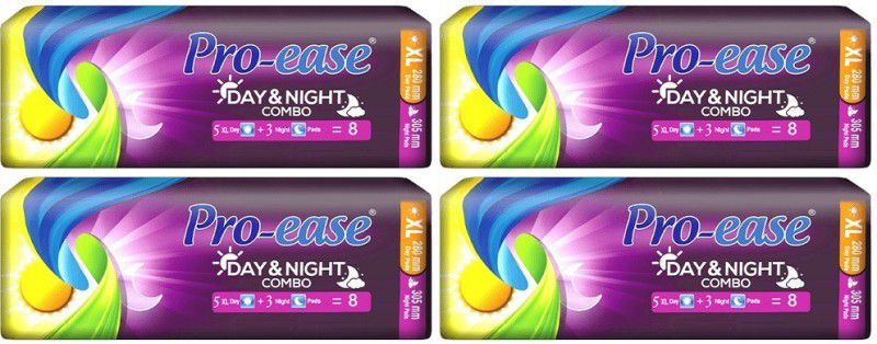 Pro-ease XL With Extra Night Pads (5Day + 3Night)*4 Pack Sanitary Pad  (Pack of 32)