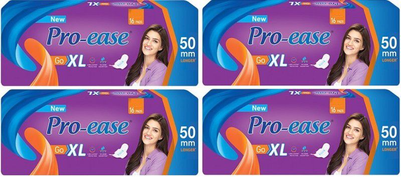 Pro-ease Go XL 50 mm Longer XL - 16+16+16+16 Pads Sanitary Pad  (Pack of 64)