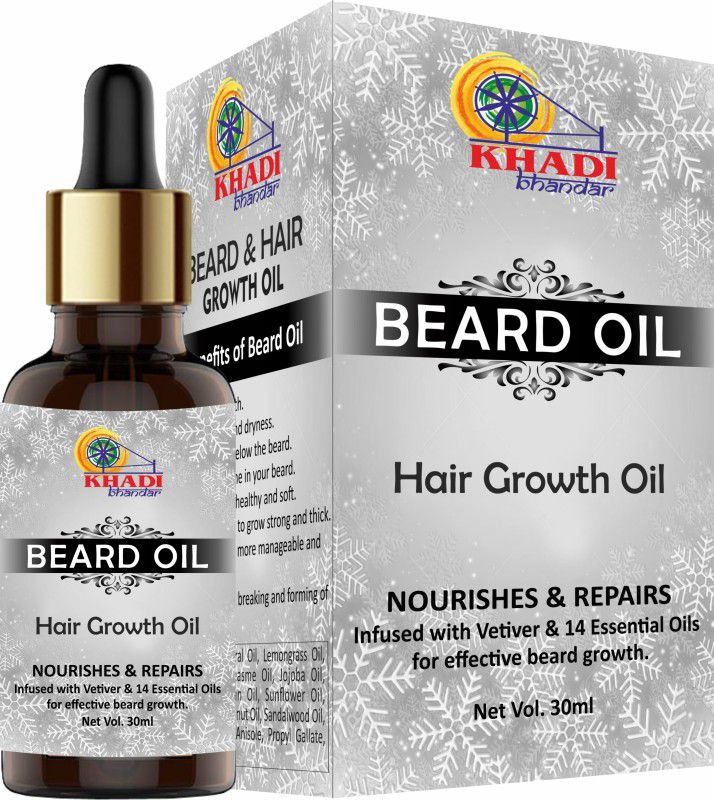 KHADI BHANDAR Beard Growth Oil For Men beard Nourishes & Repairs - infused with Vetiver and 14 Essential oils for Effective Beard Growth Hair Oil  (30 ml)