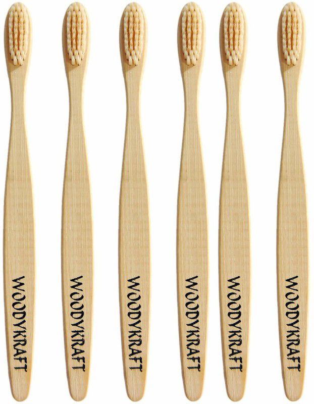 WOODYKRAFT Biodegradable Organic Bamboo Tooth Brush with Soft white bristles (PACK OF 6) Soft Toothbrush  (6 Toothbrushes)