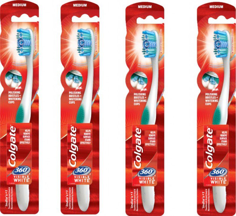 Colgate 360 Visible White 100% Extra Soft Head With Cheek & Tongue Cleaner Tooth Brush Extra Soft Toothbrush  (4 Toothbrushes)