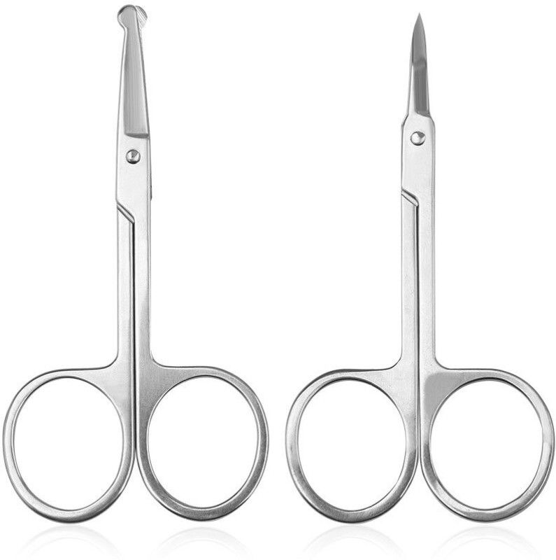 Nyamah sales Eyebrow Scissors and Nose Hair Trimmer Facial Hair Small Grooming Scissors For Men Women Curved and Rounded Safety Tip Scissors  (Set of 2, Silver)