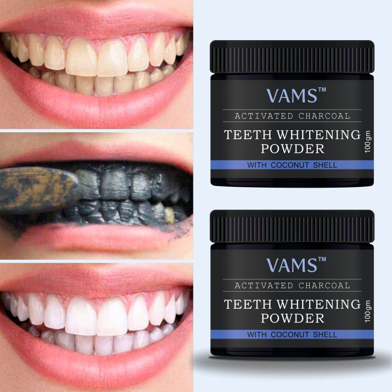 vams Teeth Whitening Charcoal Powder - 200 gm |Pack of 2 x 100 gm| Teeth Whitening Kit