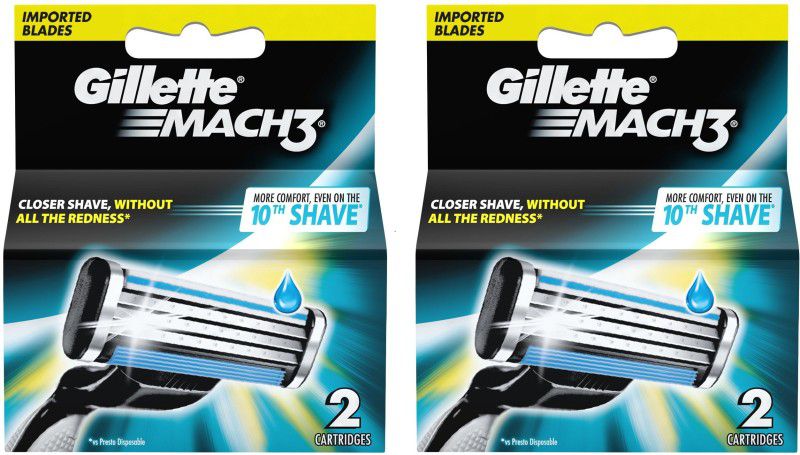 Gillette Mach 3 Manual Shaving Razor Blades - 2 X 2= 4 (4 Cartridge)  (Pack of 2)