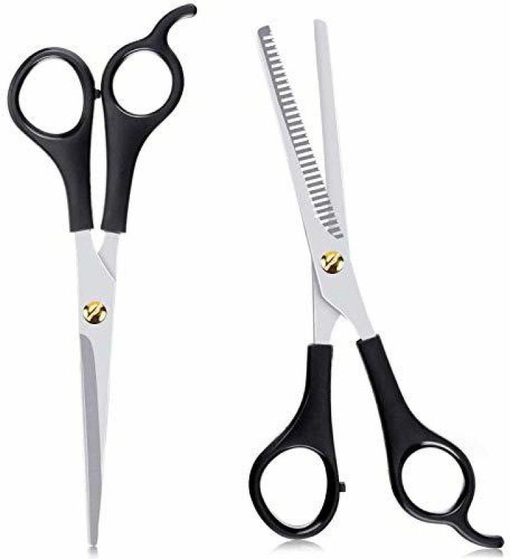 Doberyl Sharp 6.5 inches Professional Hair Cutting Scissors Set, Black Stainless Steel Barber Shears + Thinning/Texture Hairdressing Shears, Hair Cutting Kit for Kids Men Women (Set of 2) Scissors  (Set of 2, Black)