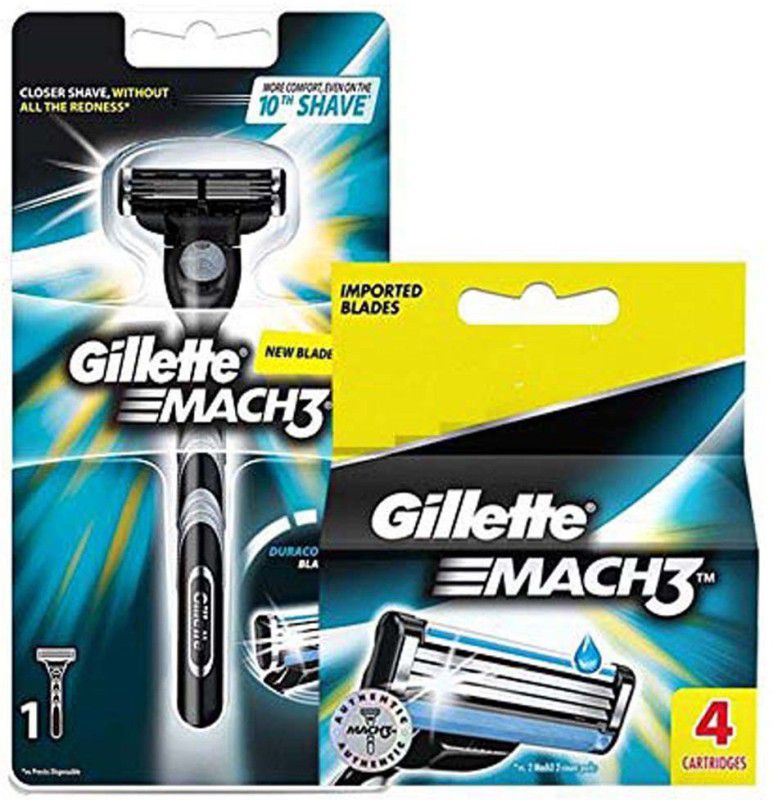 Gillette MACH3 Cartridges Blade With Razor (5 Cartridge + 1 Razor Handle)  (Pack of 2)