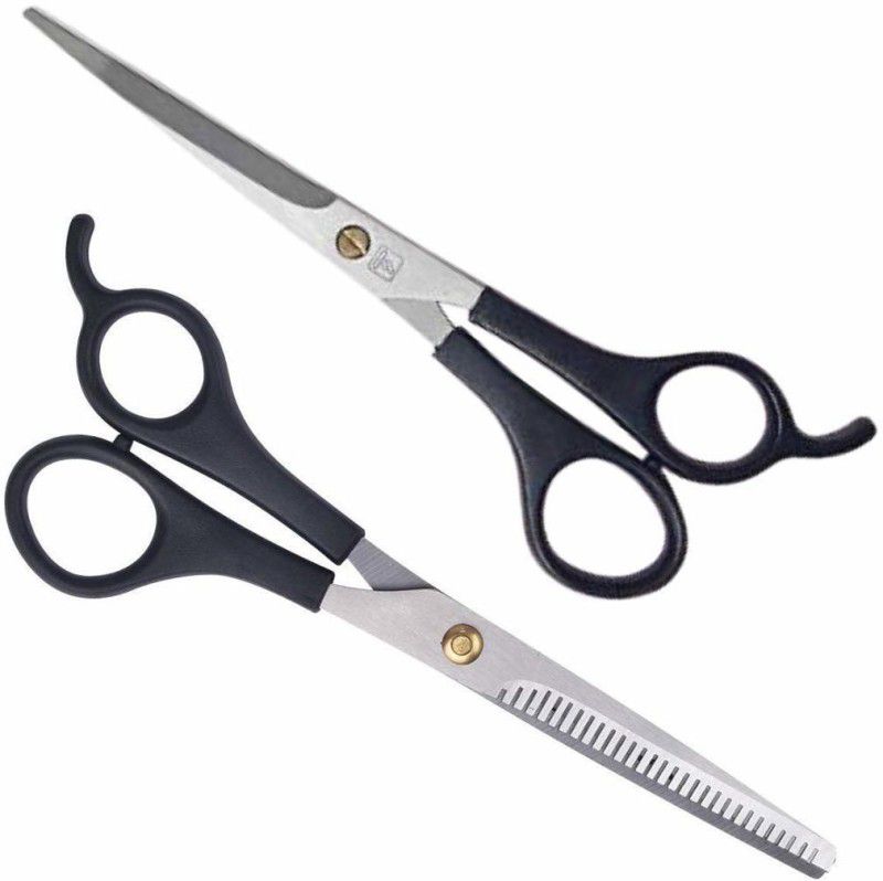 AVEU Stainless Steel Professional Salon Barber Hair Cutting & Thinning Scissors Hairdressing Styling Tool Including Beard Care. (Combo Scissor) Scissors (Set of 2, Black) Scissors  (Set of 2, Black)
