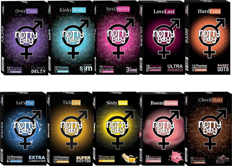 NottyBoy HONEYMOON ALL-IN-ONE COMBO PACK Condom  (Set of 10, 100 Sheets)