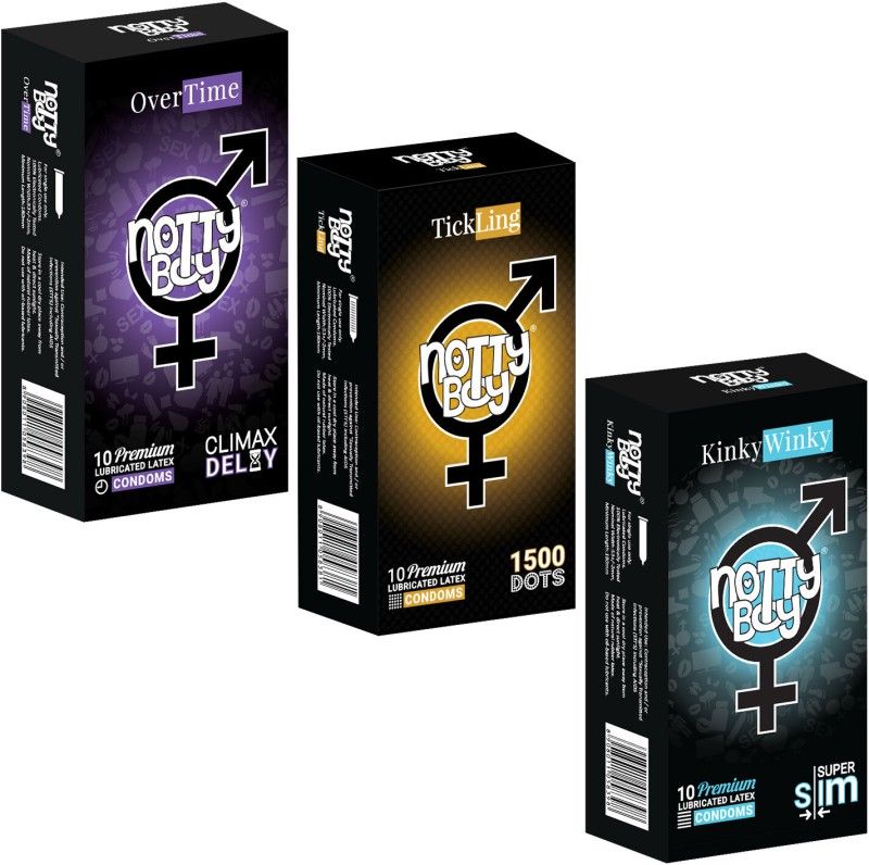 NottyBoy Climax Delay Extra Time, Ultra Thin and Extra Dotted Condom  (Set of 3, 30 Sheets)