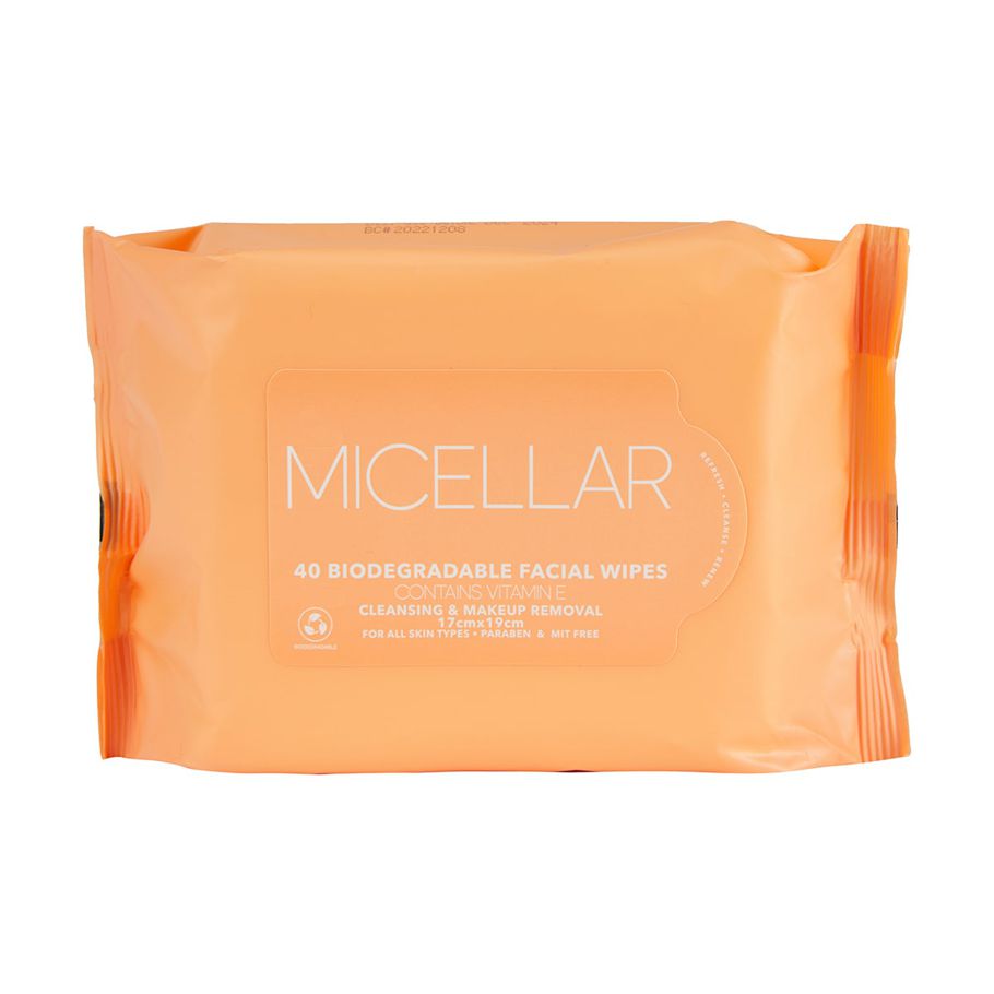 40 Pack Cleansing & Makeup Removal Biodegradable Facial Wipes - Micellar