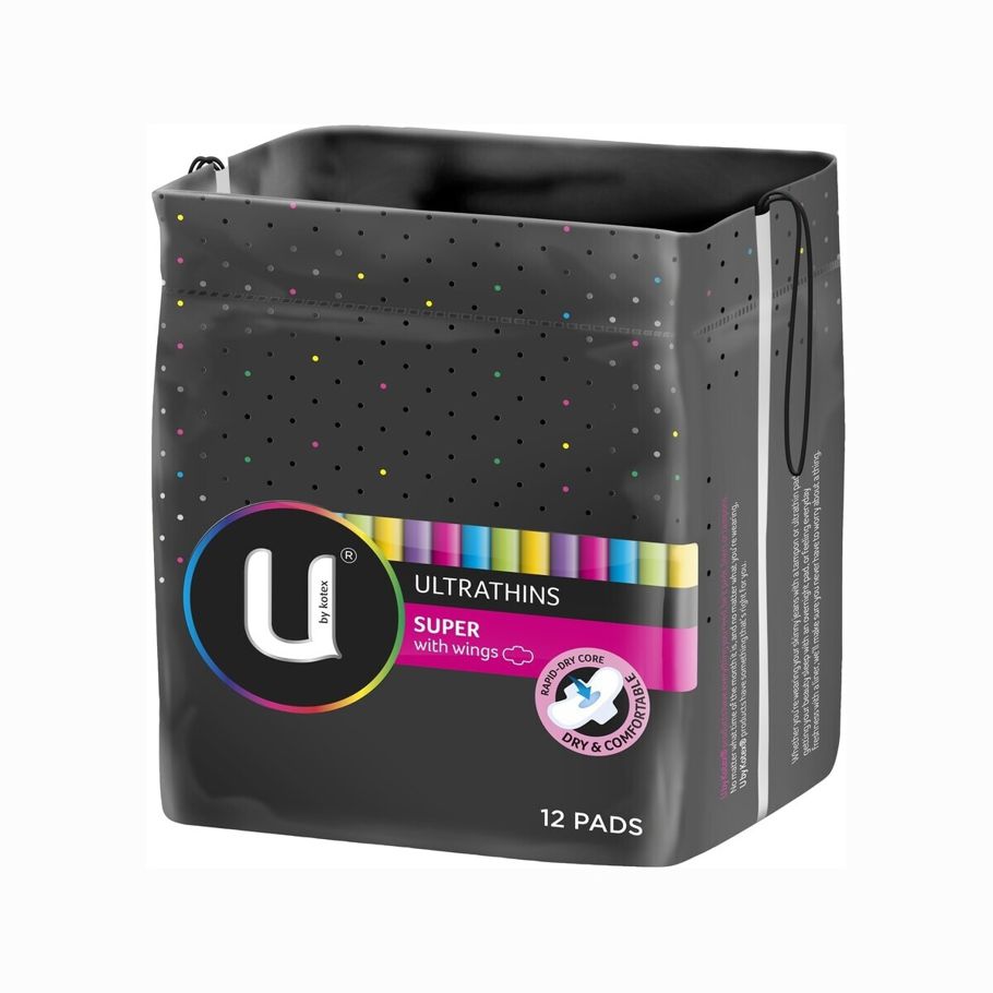 U by Kotex 12 Pack Ultrathin Super Pads with Wings