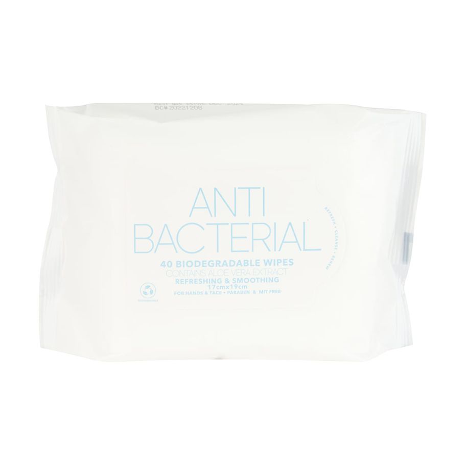 40 Pack Refreshing & Smoothing Biodegradable Wipes - Anti Bacterial