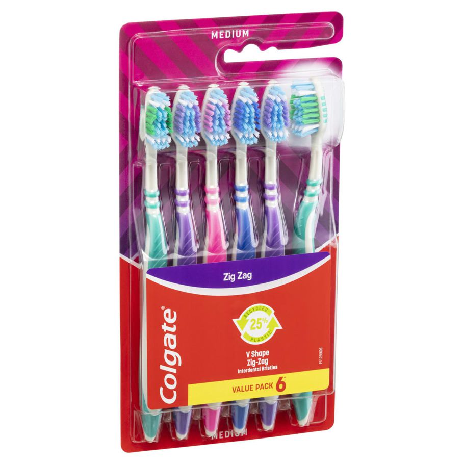 Colgate 6 Pack Medium ZigZag Toothbrushes