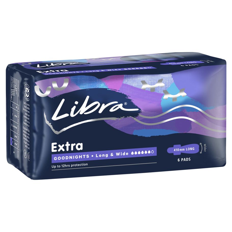 Libra 6 Pack Extra Goodnights Long and Wide Pads with Wings