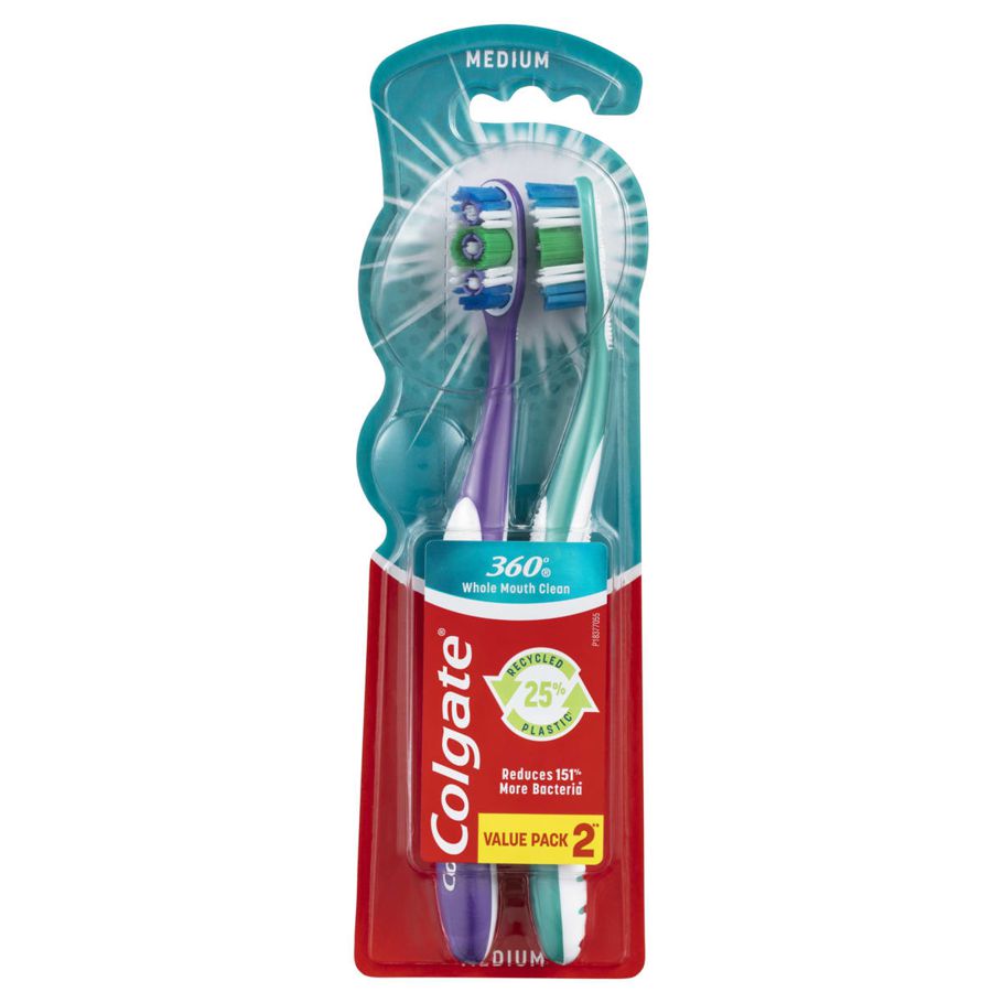 Colgate 2 Pack Medium 360 Degree Whole Mouth Clean Toothbrush