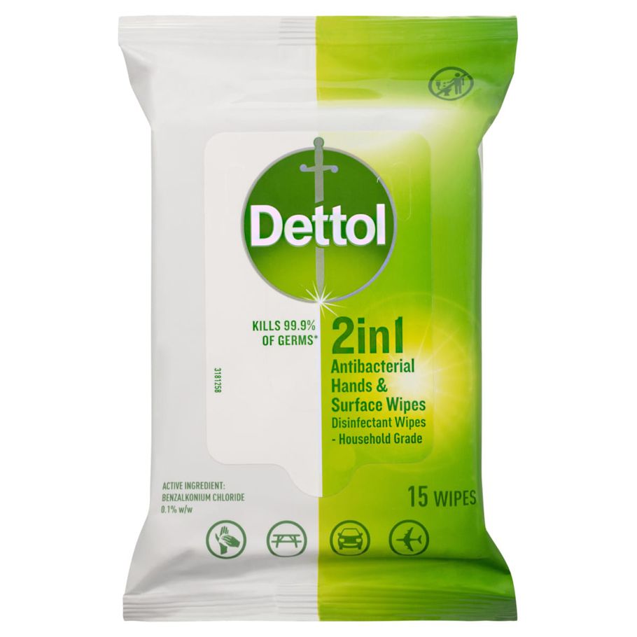 Dettol 15 Pack 2-in-1 Anti-Bacterial Wipes