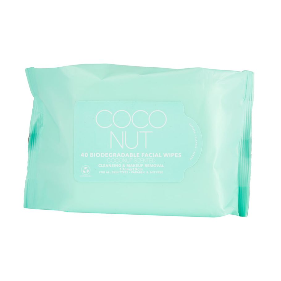 40 Pack Cleansing & Makeup Removal Biodegradable Facial Wipes - Coconut Scented