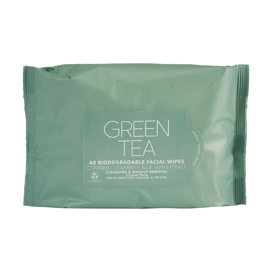 40 Pack Cleansing & Makeup Removal Biodegradable Facial Wipes - Green Tea