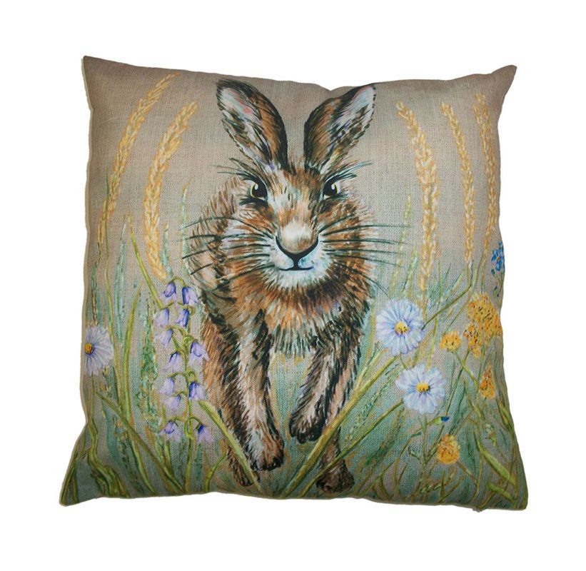 Stunning Spring Hare Cushion cover in a springtime meadow 18x18 inch(45 cm X 45 cm)