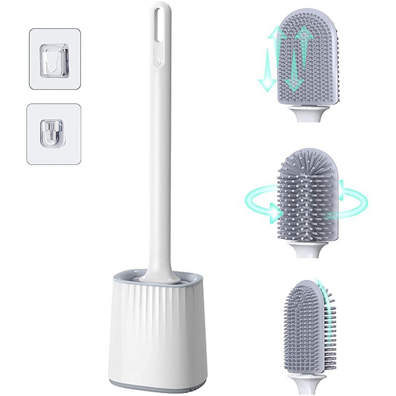 Silicone Toilet Brush with Holder Latest Flexible Deep Cleaner Bowl Buddy Toilet Brushes for Bathroom Space Cleaning