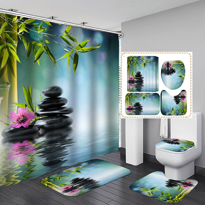 3D Waterfall Scenery Waterproof Shower Curtain Anti-slip Bath Mats Carpets