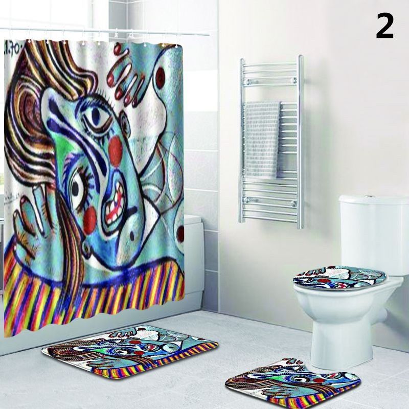Creative Colored Skull Waterproof Bathroom Shower Curtain Toilet Cover Mat Non-Slip Rug Set With 12 Hooks
