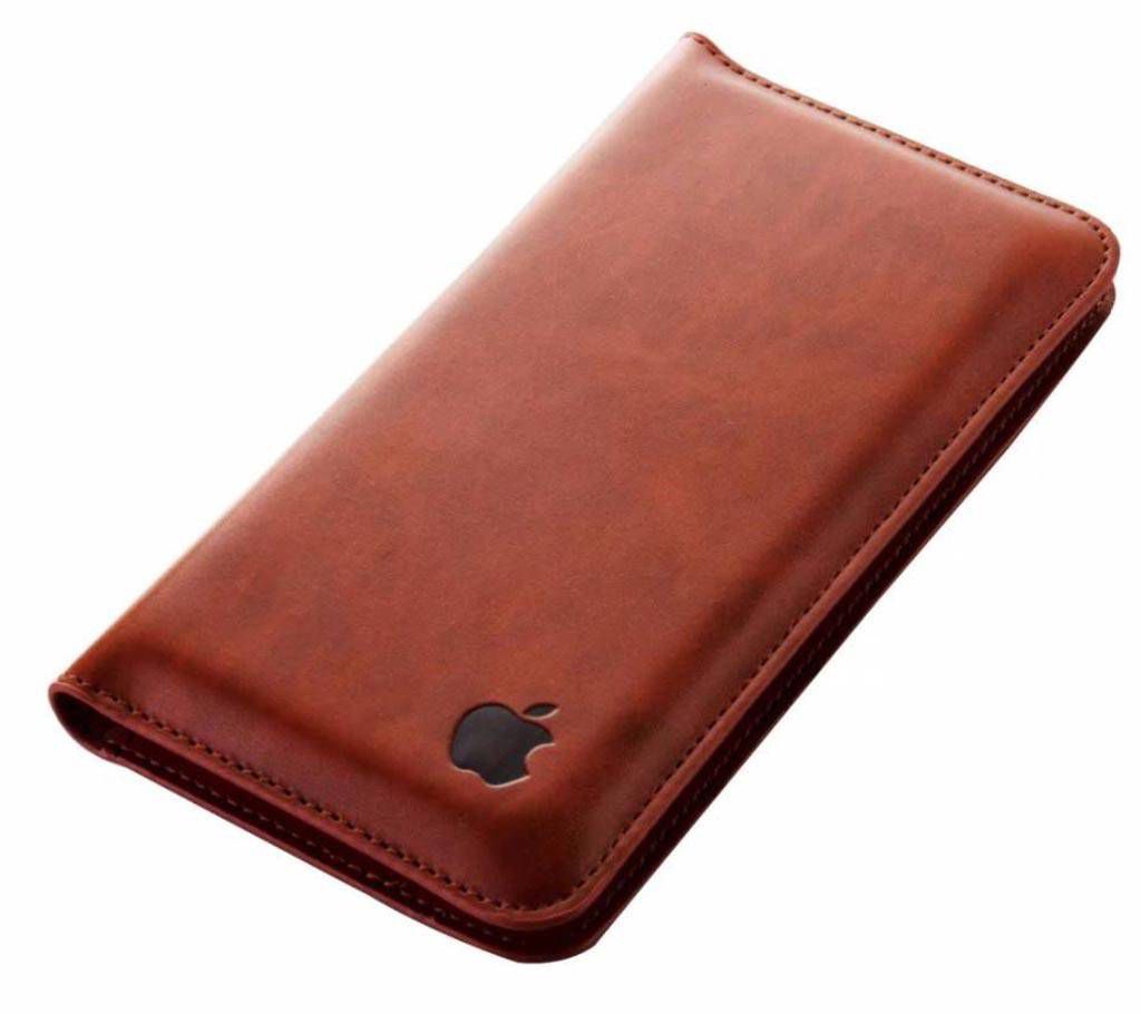 Apple Logo Printed Long Shaped Leather Wallet