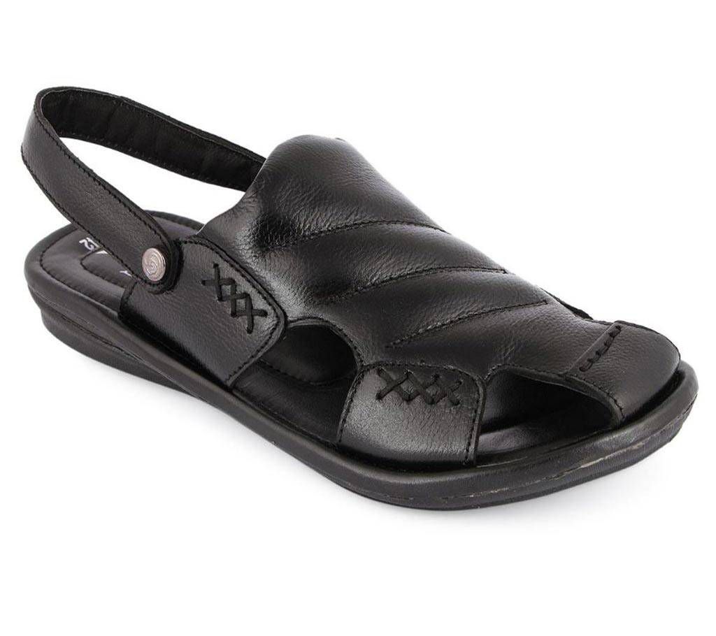 Leather Casual Sandal For Men - Black