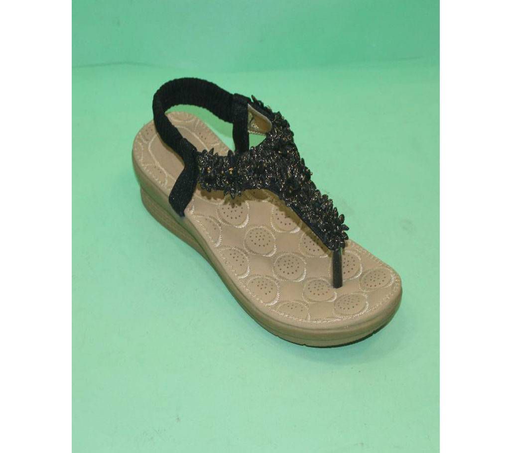 Black Artificial Leather Sandal for Women