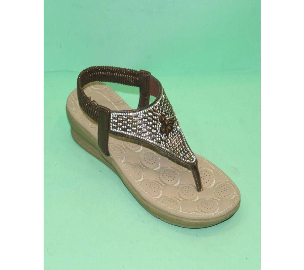 Copper and Beige Artificial Leather Sandal for Women
