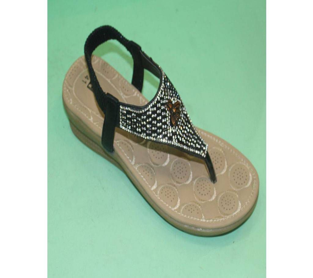 Black and Beige Artificial Leather Sandal for Women